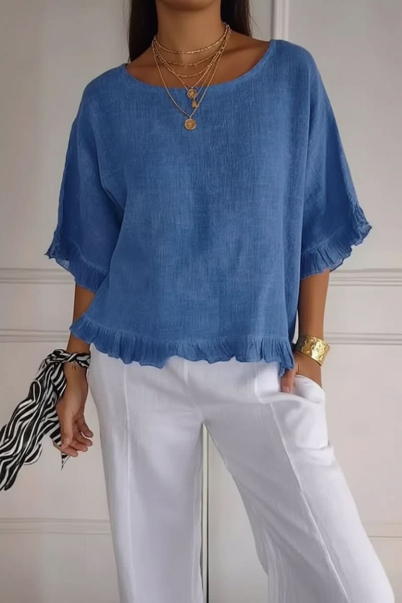 Elegant women's ruffle blouse, perfect for office or chic casual wear.