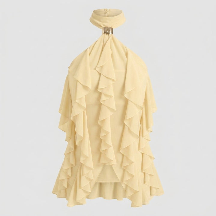 Formal women's top: chic ruffle halter blouse, perfect for special occasion evening wear.