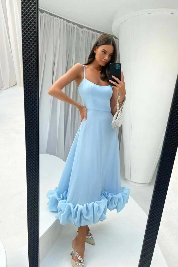 Flattering women's ruffle hem maxi dress, an ideal elegant option for homecoming or formal events.