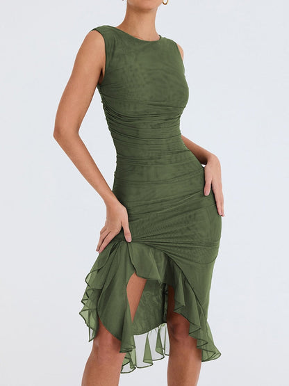 Stylish ladies' ruffle midi dress, a versatile piece for summer fashion & parties.