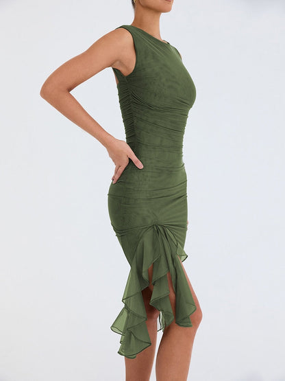 Beautiful women's ruffle midi dress, an elegant and stylish choice for summer.