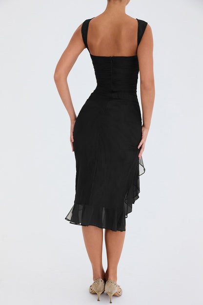 Ladies' summer ruffle midi dress, elegant and stylish, perfect for occasion wear.