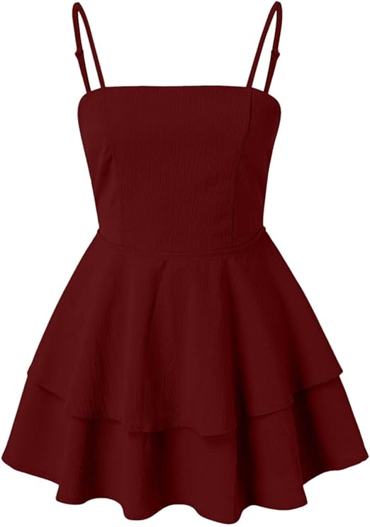 Eye-catching women's party mini dress, adorned with ruffles and sleek spaghetti straps.