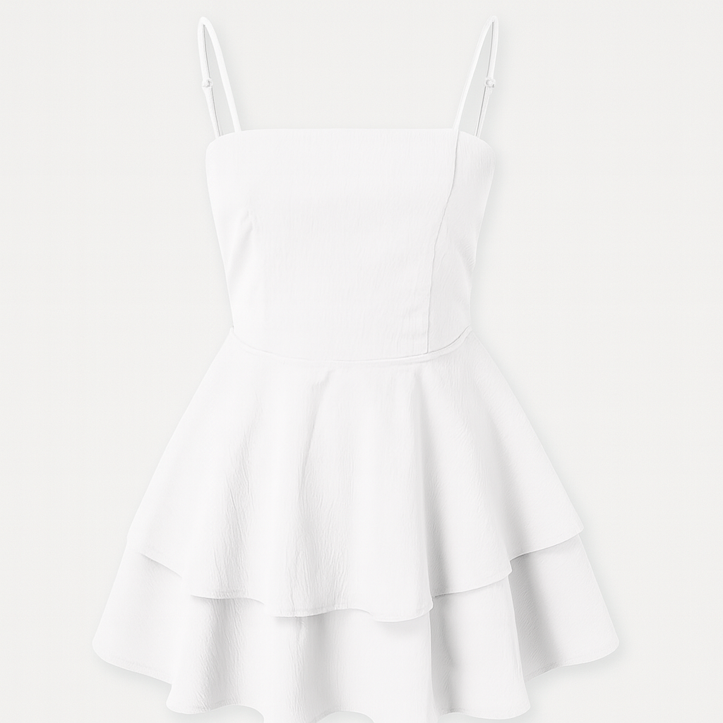 Versatile women's mini dress: elegant ruffles, spaghetti straps, suitable for any occasion.
