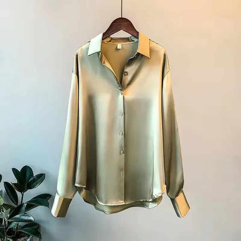 Elegant Women's Satiana long sleeve blouse shirt. Versatile for workwear & chic casual everyday fashion.