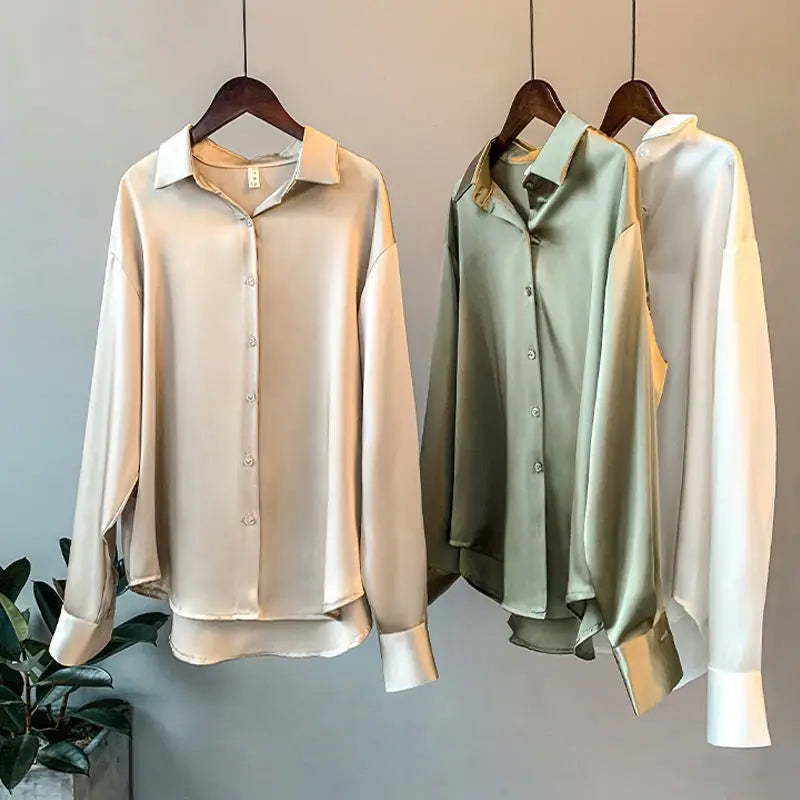 Women's Satiana casual top. This elegant long sleeve shirt offers versatile fashion for everyday wear & work outfits.