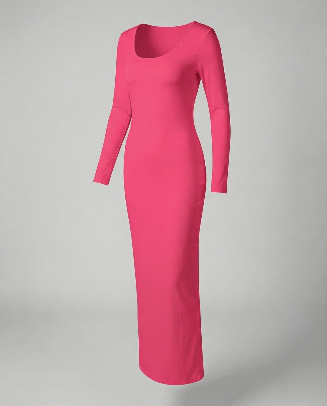 Women's scoop neck long sleeve bodycon maxi dress. Elegant fitted party & evening fashion dress.
