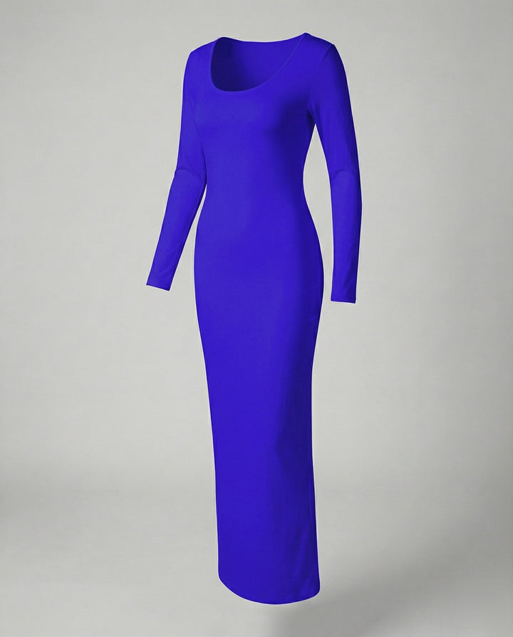 Sleek silhouette women's scoop neck long sleeve bodycon maxi dress, perfect for a chic evening.