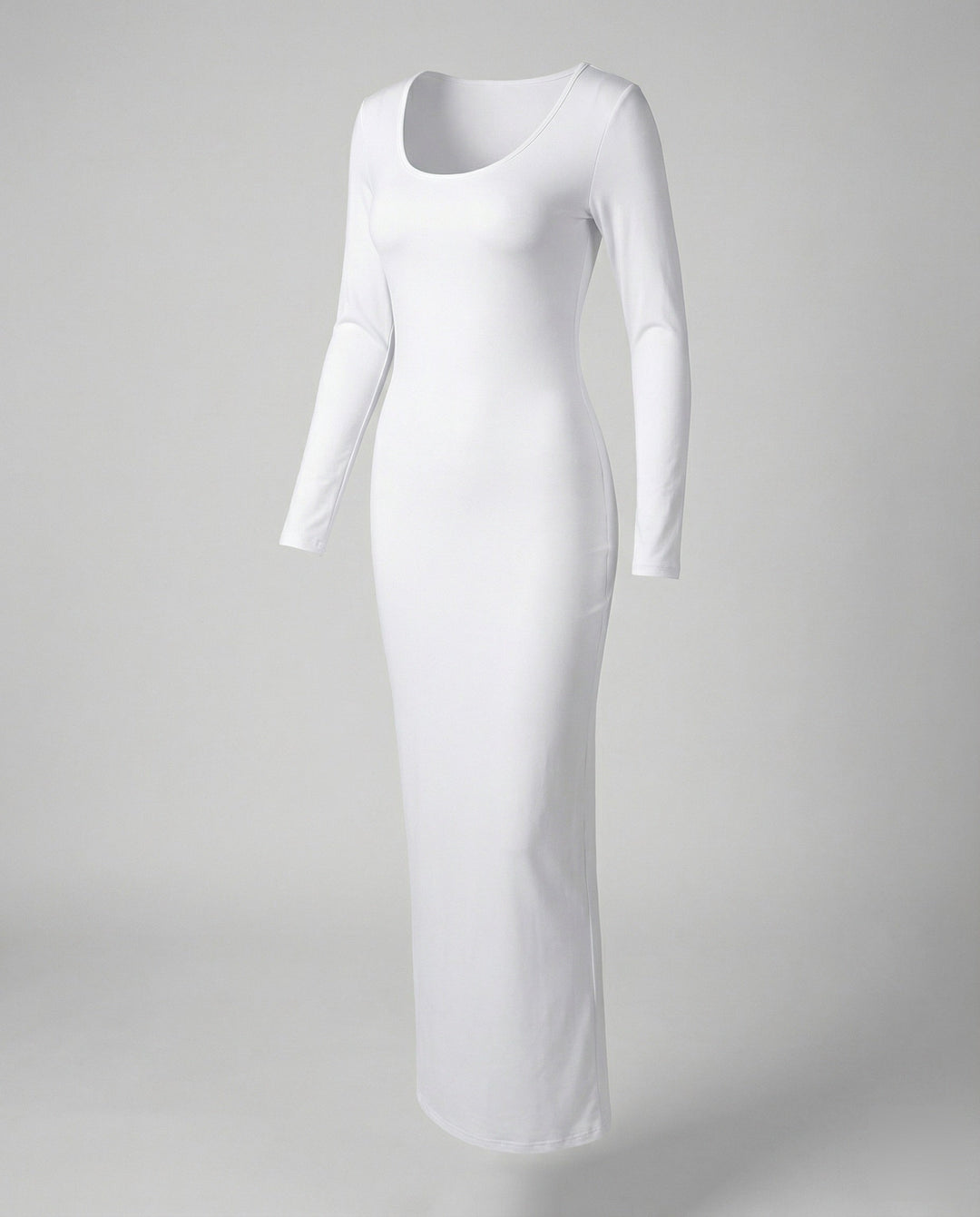 Smooth bodycon maxi dress for women, featuring a flattering scoop neck and long sleeves.