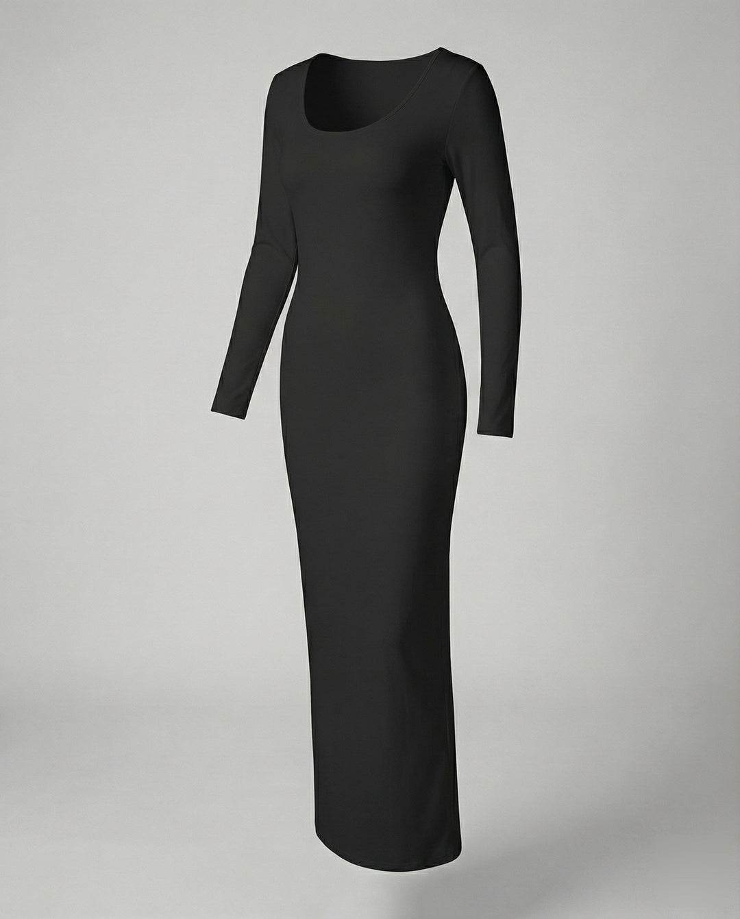 Chic women's scoop neck long sleeve bodycon maxi dress, embodying a sleek and elegant style.