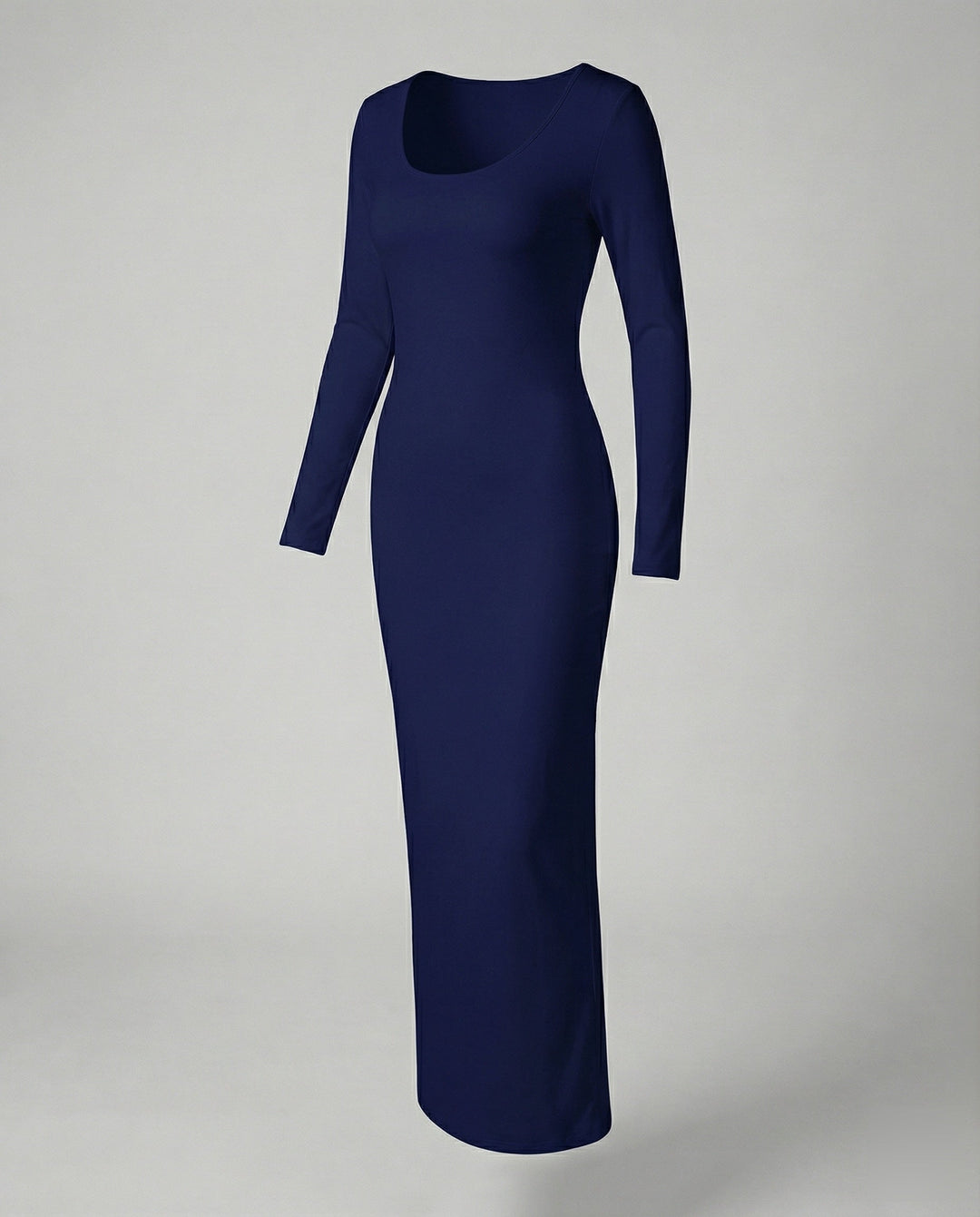 Simply elegant women's long sleeve scoop neck bodycon maxi dress, a versatile fashion staple.