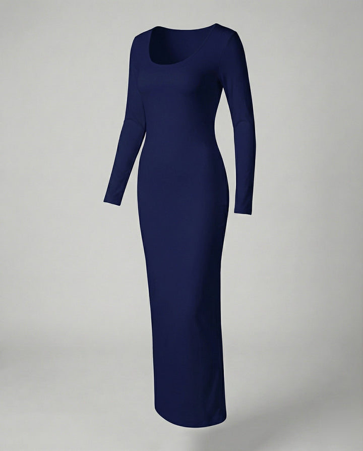 Simply elegant women's long sleeve scoop neck bodycon maxi dress, a versatile fashion staple.