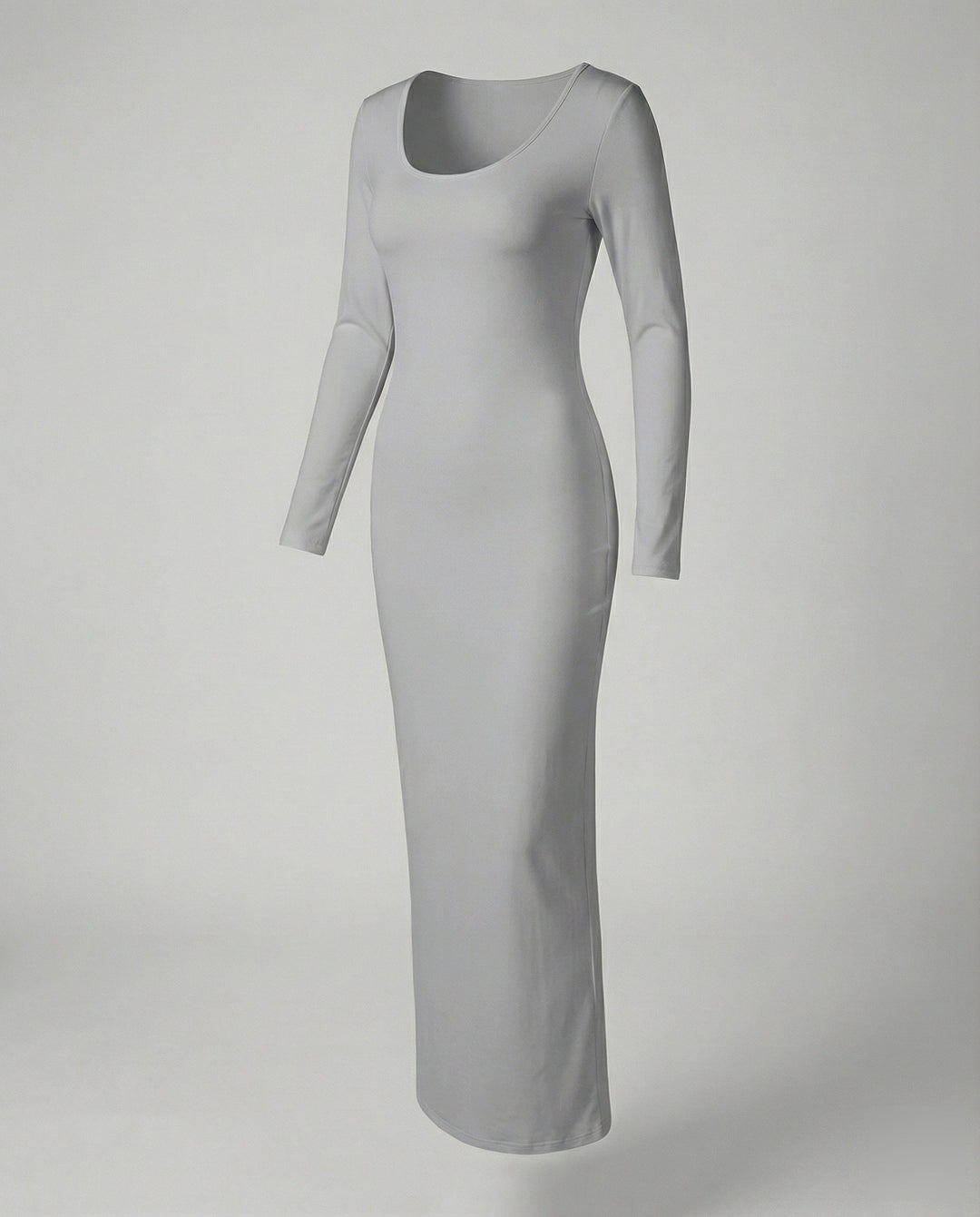 Sophisticated women's maxi dress with a flattering scoop neck and elegant long sleeves, bodycon fit.