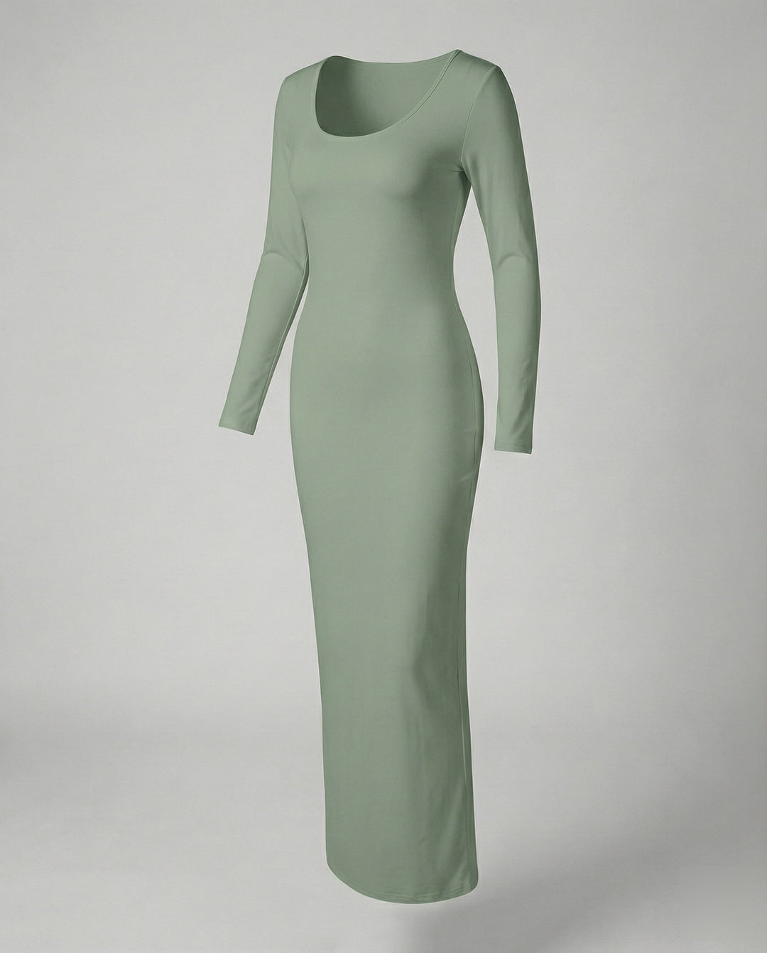 Fashion-forward women's bodycon maxi dress, long sleeve scoop neck design for modern elegance.