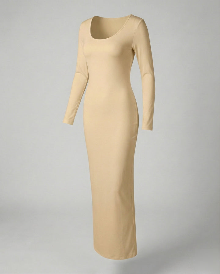 Comfortable yet stylish women's long sleeve bodycon maxi dress, scoop neck design for all occasions.