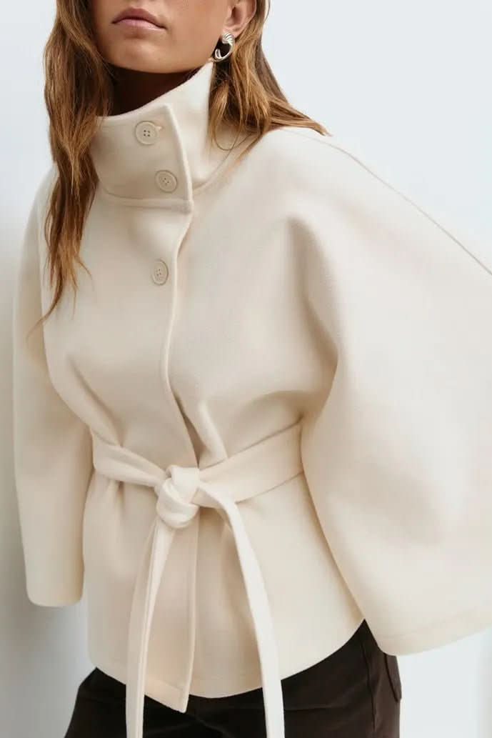 Sophisticated women's elegant cape with self-tie detail, a chic oversized wrap for women's fashion.