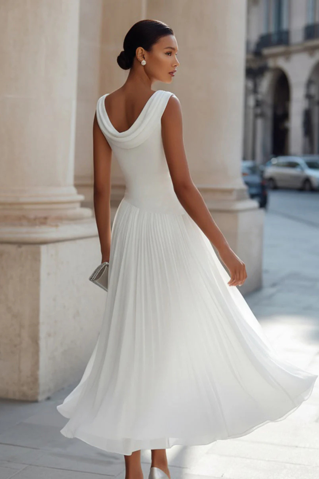 Formal women's flowing A-line midi dress, perfect for special occasions, parties, and evening wear.