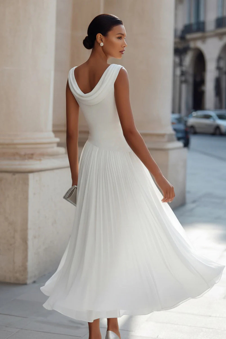 Formal women's flowing A-line midi dress, perfect for special occasions, parties, and evening wear.