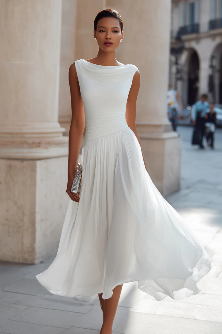 Summer-ready sleeveless A-line midi dress for women, offering a flowing silhouette and chic design.
