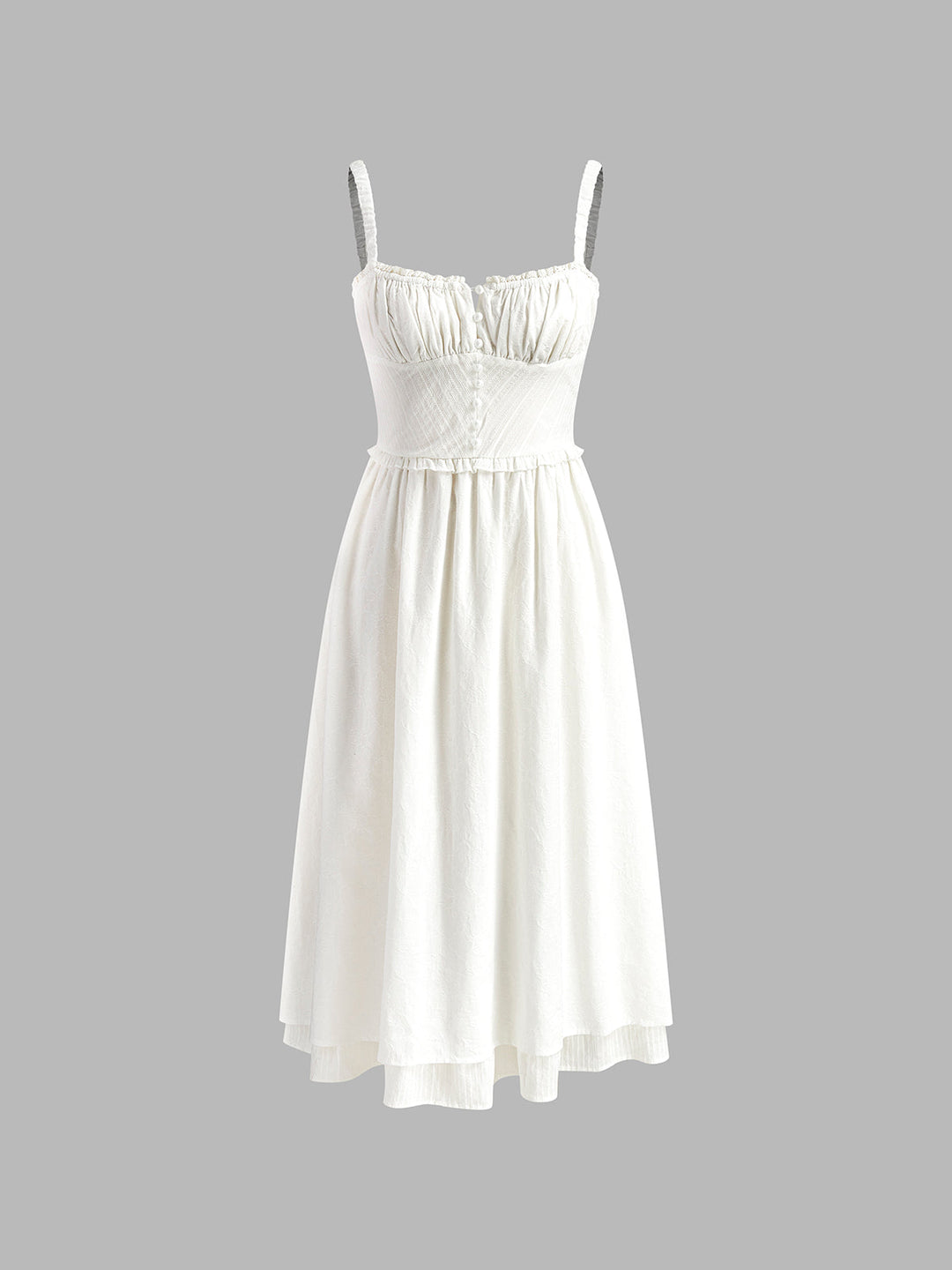 Women's elegant sleeveless midi dress with a lovely ruffle hem, great for spring & summer events.
