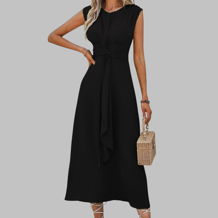 Elegant women's long sleeveless round neck dress, ideal for special occasion wear. Chic maxi style.