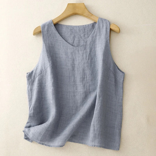 Elegant women's sleeveless vest top for a chic summer look. Lightweight & versatile casual fashion blouse.
