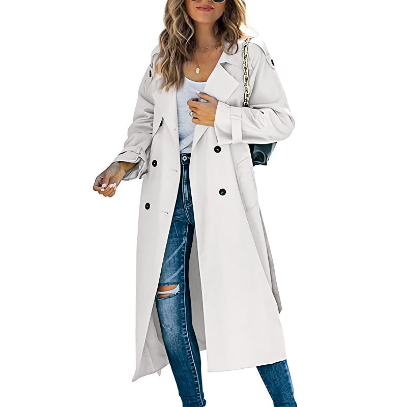 Elegant women's slim fit trench coat with belt, versatile fall & spring outerwear jacket. Perfect for chic style.