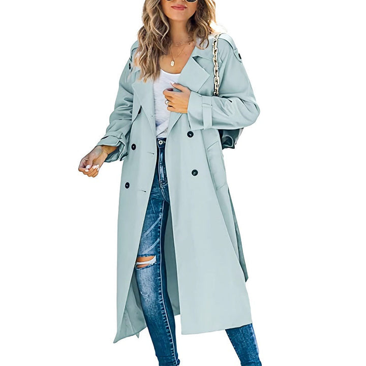 Stylish women's belted trench coat, slim fit for a chic and modern fall & spring long outerwear jacket.