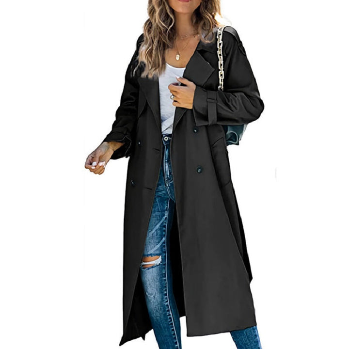 Classic women's slim fit trench coat, belted for elegant versatility. Essential fall & spring outerwear.