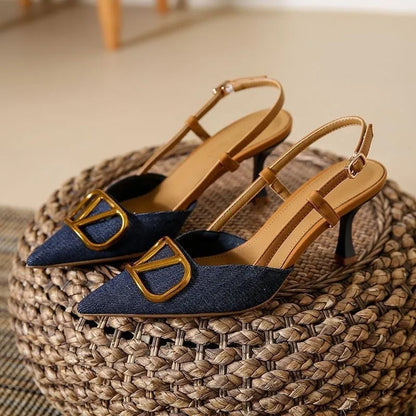 Elegant women's slingback stiletto heels with a pointed toe, perfect for formal occasions & parties.