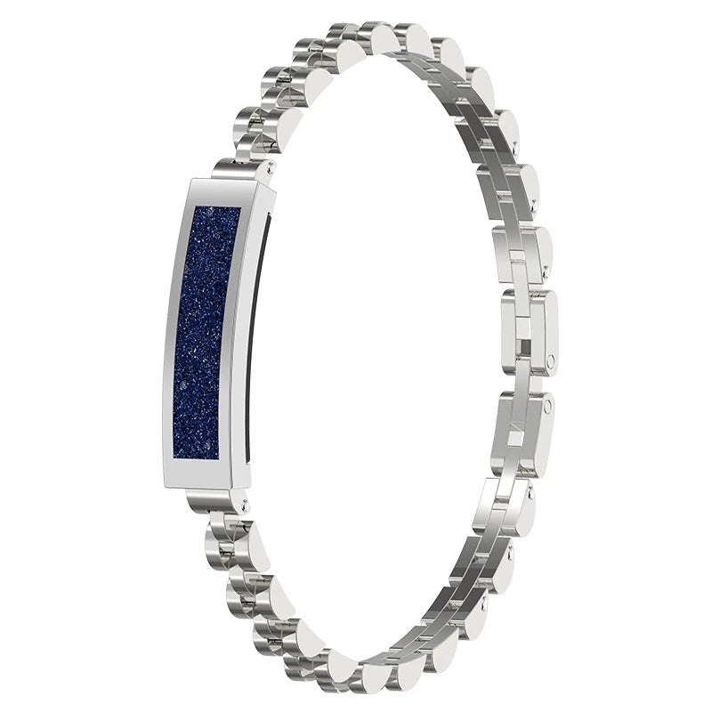 Women's elegant smart bracelet on a wrist, combining fashion with fitness & health tech.