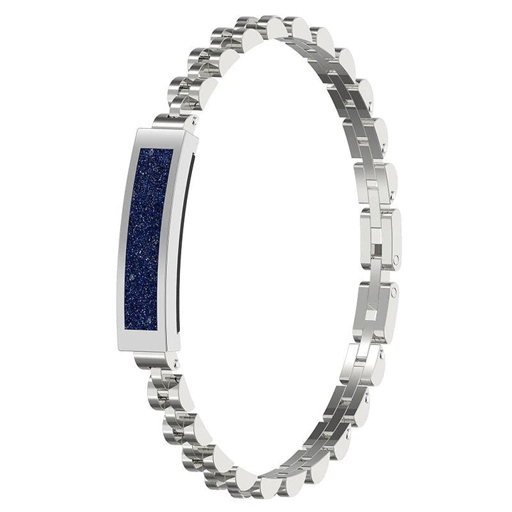 Women's elegant smart bracelet on a wrist, combining fashion with fitness & health tech.