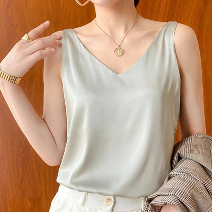 Luxuriously comfortable women's sleeveless top, crafted from soft silk for everyday fashion.