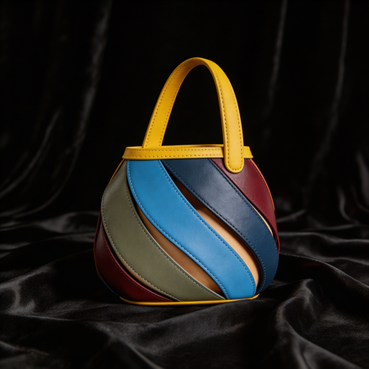 Elegant women's spiral cage bucket bag, unique design, stylish top-handle handbag for fashion.