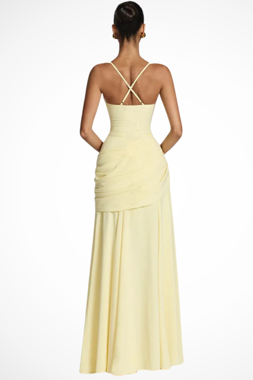 Stunning A-line ruched maxi dress, perfect evening wear for wedding guests & special occasions.