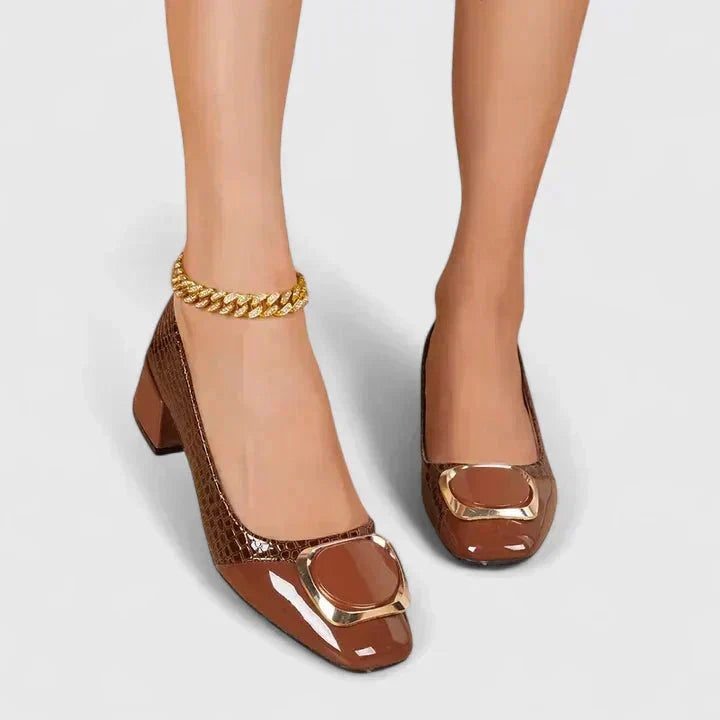 Chic women's square toe loafers with a sturdy block heel, comfortable and stylish slip-on footwear for daily elegance.