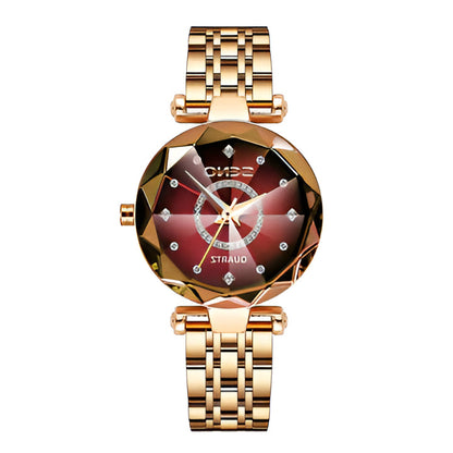 Sleek stainless steel women's watch, starry design & gradient dial. A fashionable, elegant timepiece accessory.