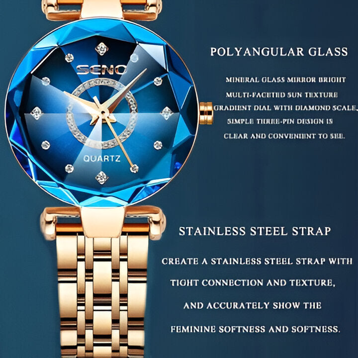 Women's rose gold-tone starry stainless steel watch. Features a unique gradient dial, an elegant fashion timepiece.