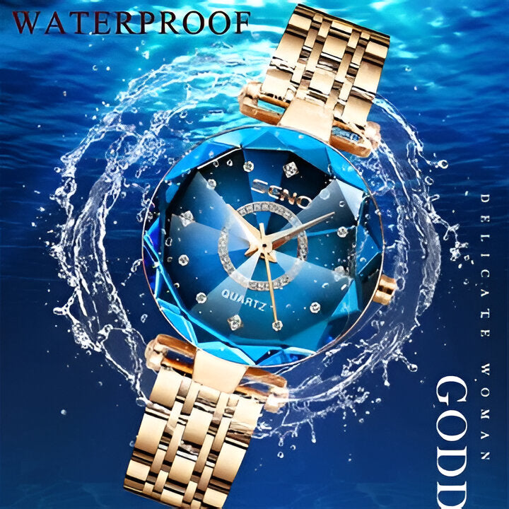 Stylish women's starry stainless steel watch with gradient dial. An elegant wristwatch perfect for any occasion.