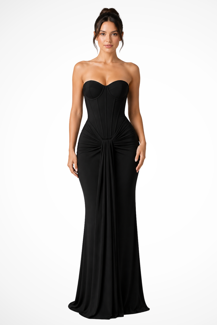 Elegant women's strapless corset mermaid maxi dress, perfect for prom & evening events.