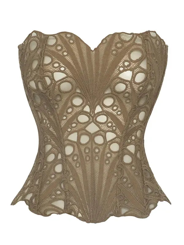 Chic women's strapless corset top with sweetheart neckline & floral print, ideal for elegant party wear.