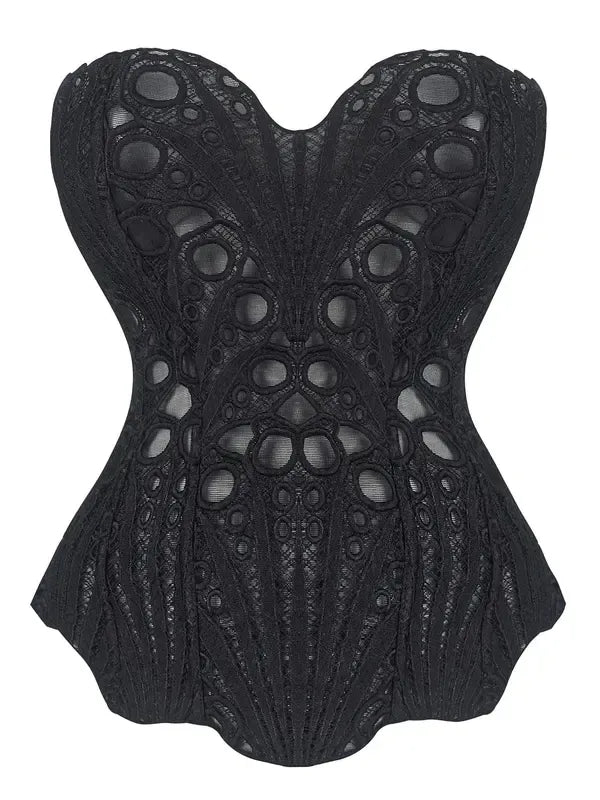 Women's elegant strapless corset top in a solid color, offering a sculpted fit for versatile party & chic style.