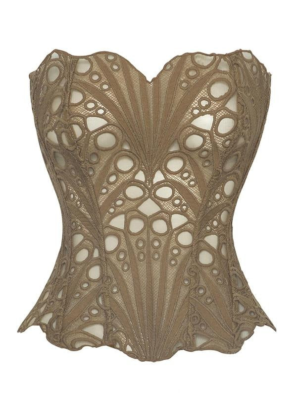 Modern women's strapless corset top, elegant sculpted fit for comfortable chic party & evening fashion.