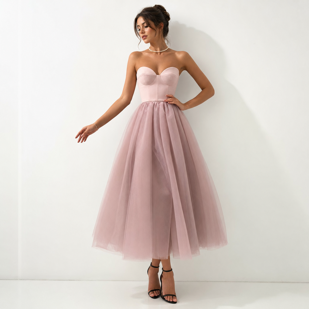 Luxurious pleated strapless evening gown for women, a sophisticated choice for any special occasion or formal event.