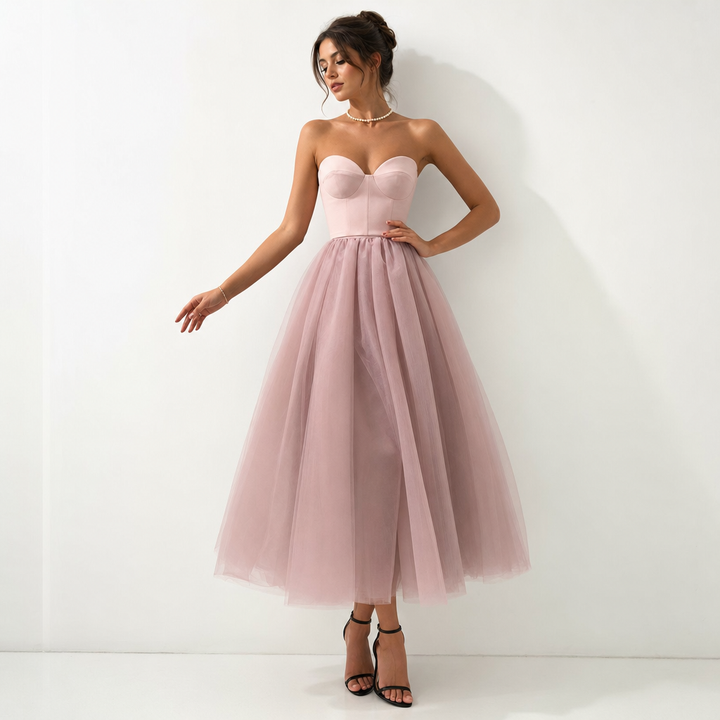 Luxurious pleated strapless evening gown for women, a sophisticated choice for any special occasion or formal event.