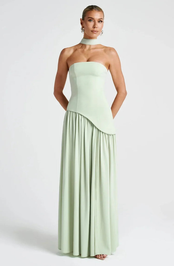 Party Ready: Women's Strapless Asymmetric Hem Maxi Dress, a stunning evening look.