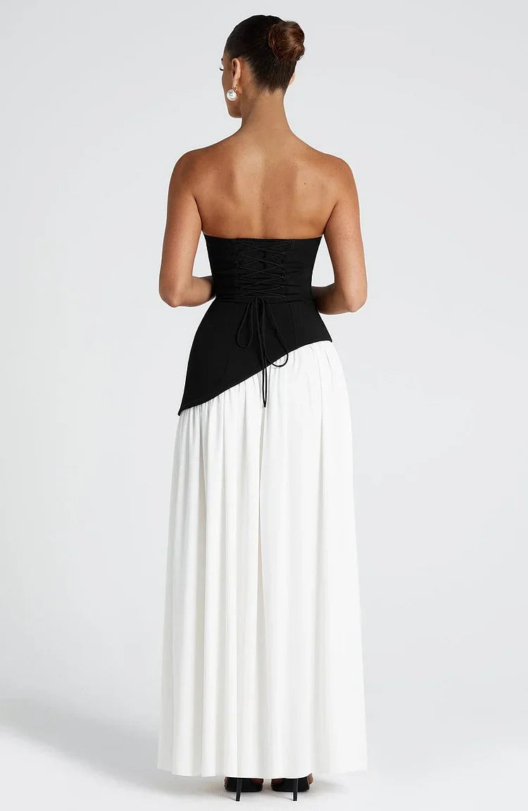 Women's Formal Strapless Gown with an elegant asymmetric maxi hem for special occasions.