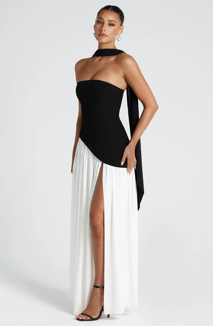 Long Strapless Asymmetric Hem Dress for women, a stylish choice for formal events.