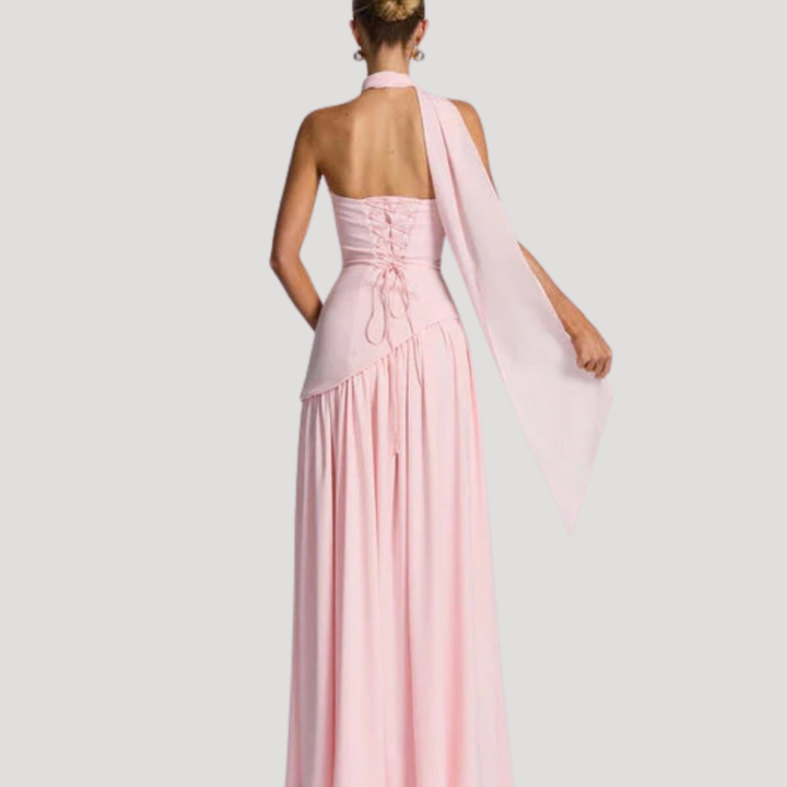 Stunning long strapless pleated maxi dress, women's elegant prom gown.