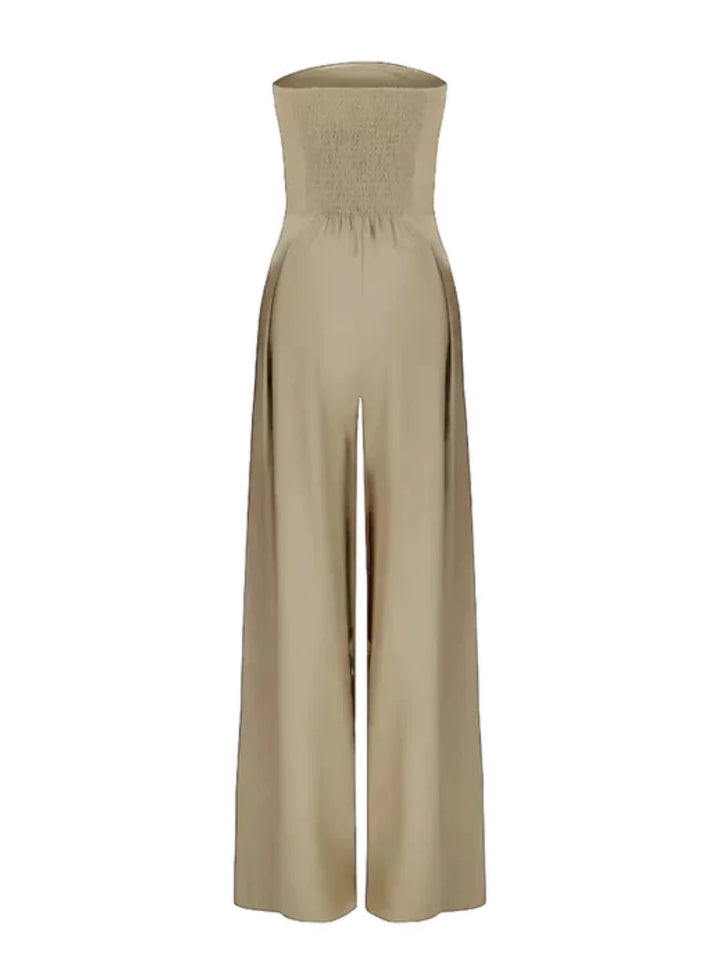 Women's Strapless Wide-Leg Jumpsuit, an elegant, sophisticated evening wear outfit for formal & summer parties.